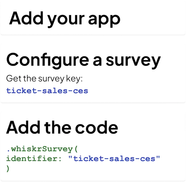 Feature screenshot of three steps on how to integrate WhiskrKit into your app